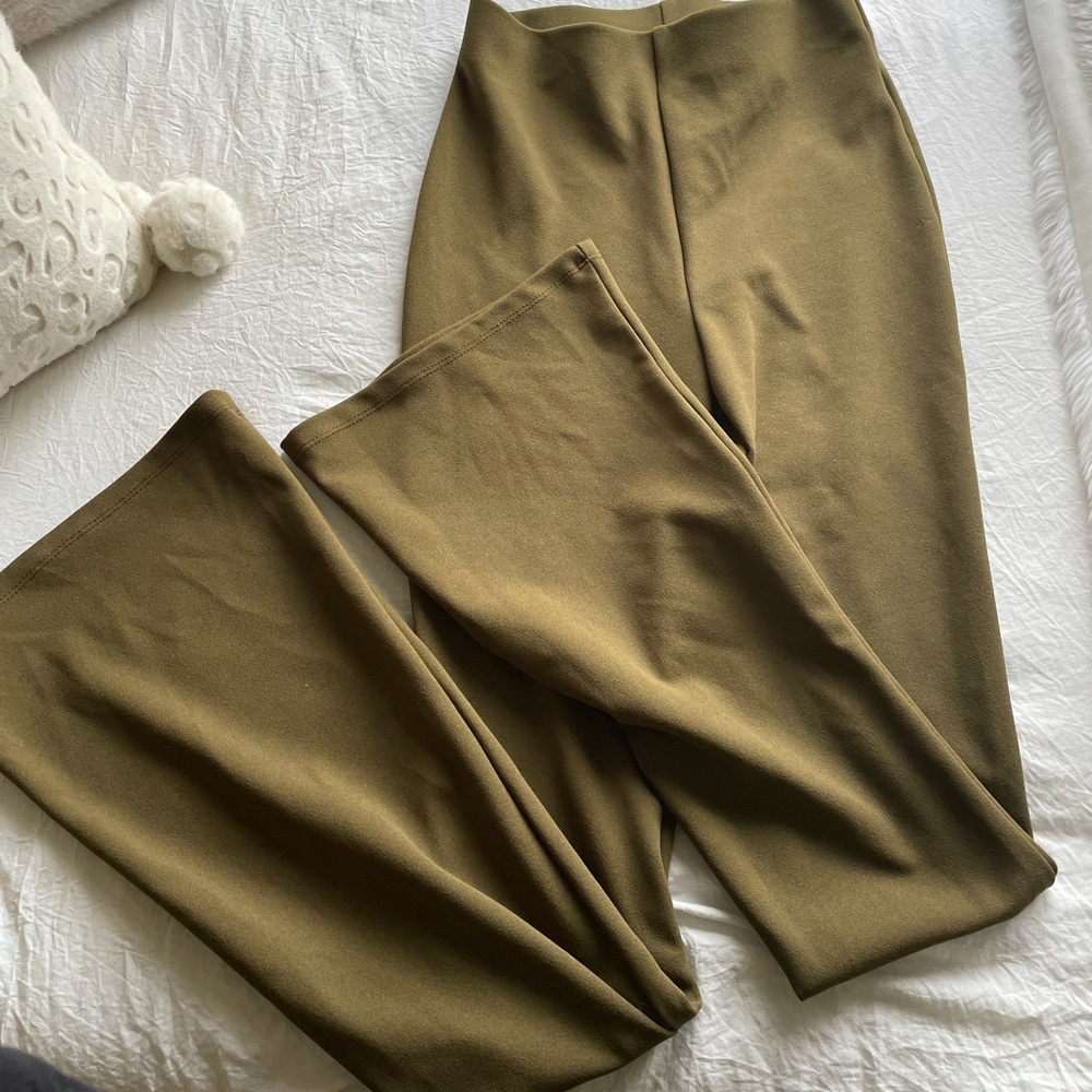 green flare pants